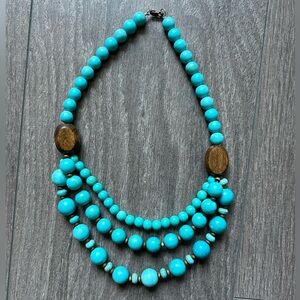 Turquoise and Wood Bead Necklace